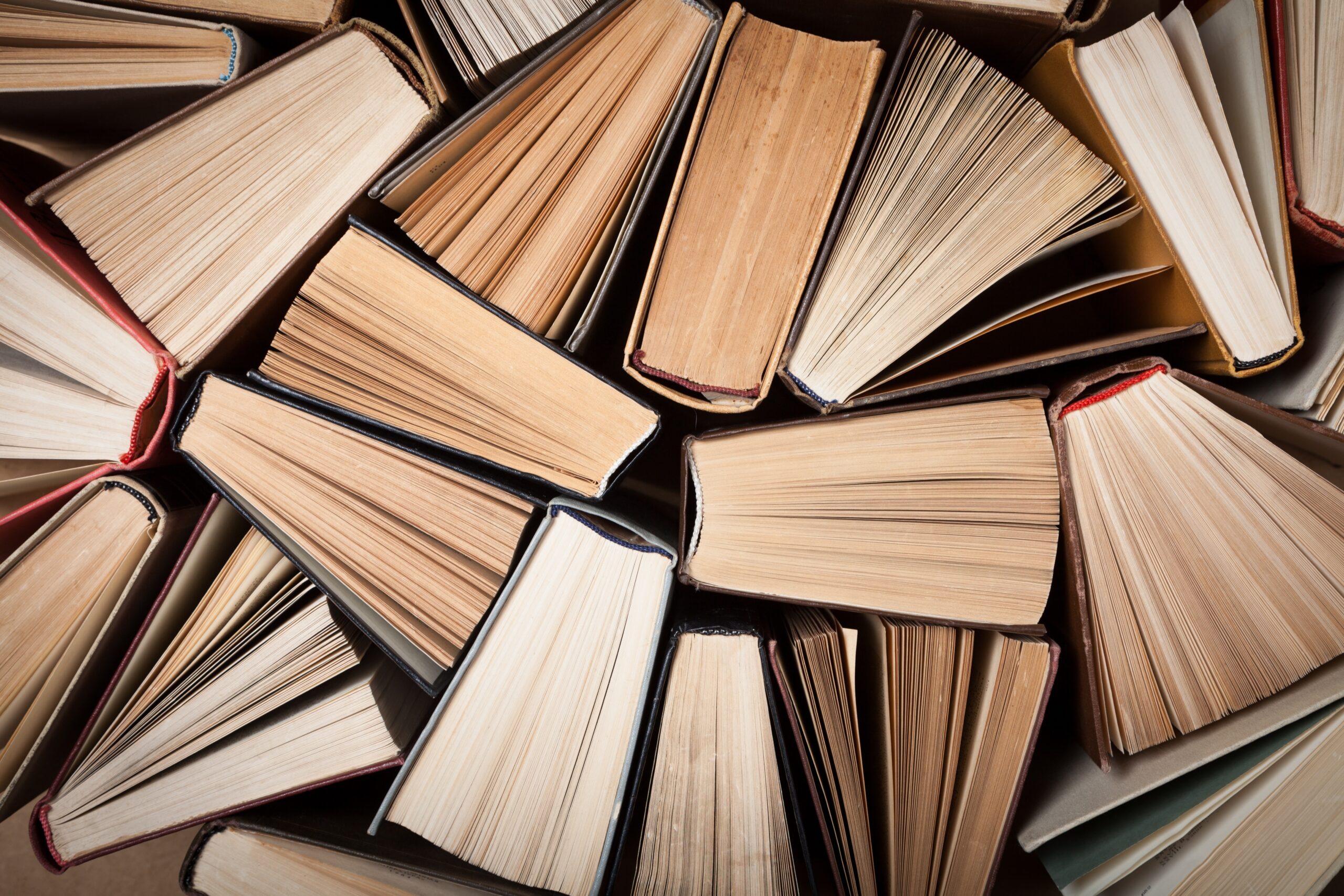 book spines arranged in a group
